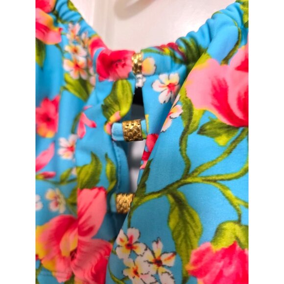 Catalina Halter Neck Floral Ruffle Bikini Top Size M 8-10 Blue/Multicolor Polyes - Picture 5 of 6